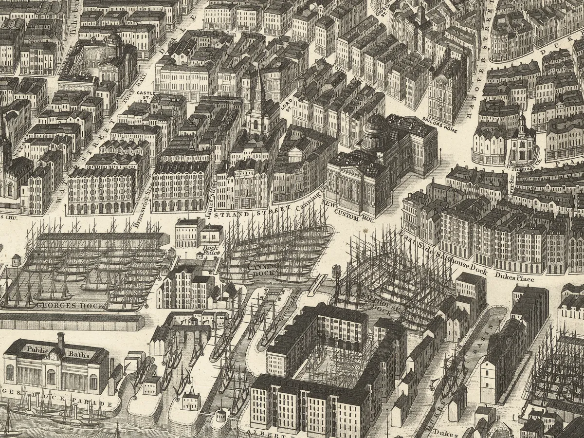 Extract of map 1847: Ackermann’s Panoramic View of Liverpool