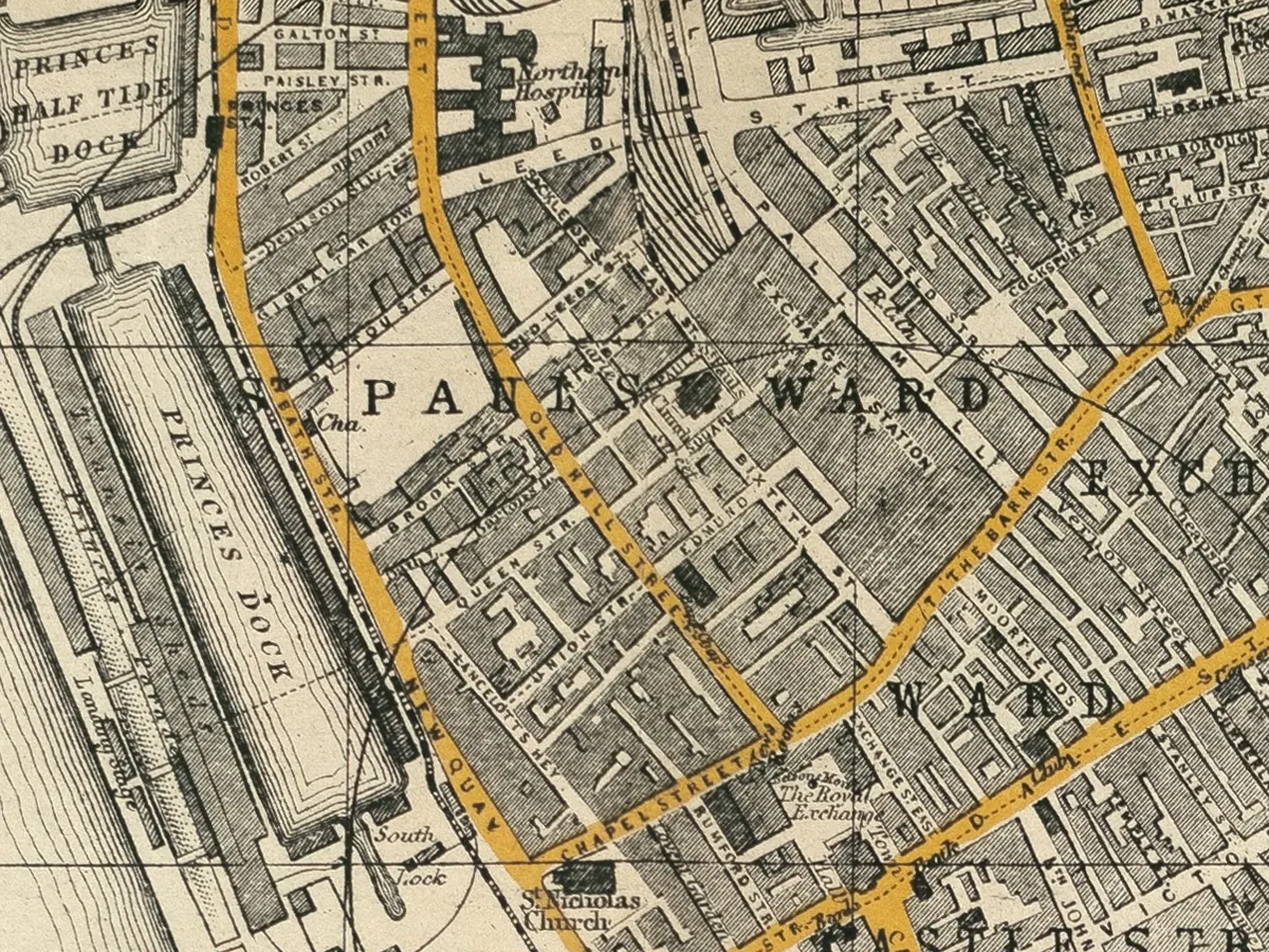 Extract of map 1910: Bacon’s New Plan of Liverpool