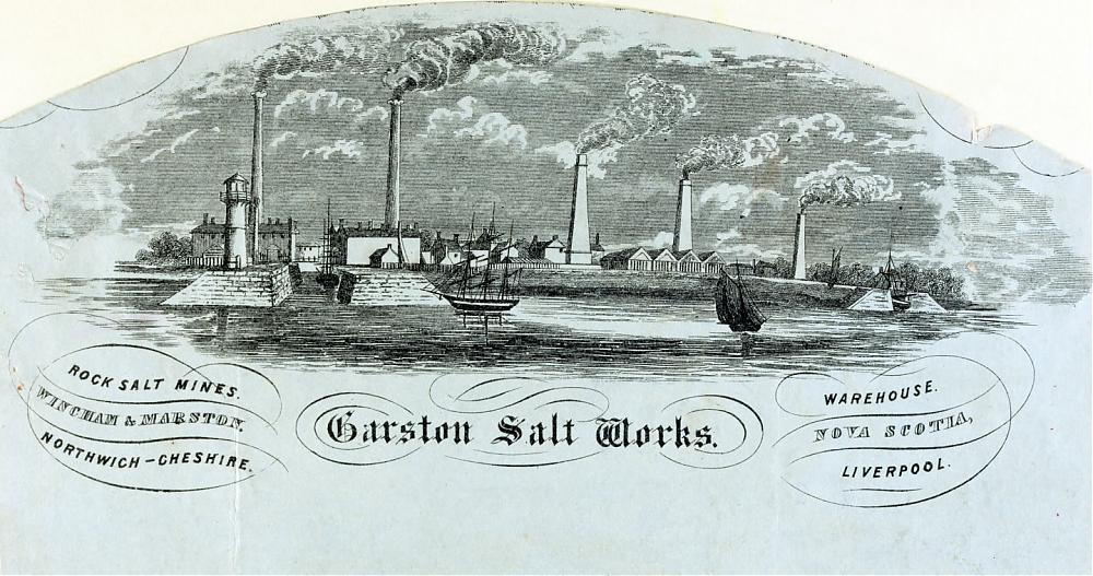 Engraving of Garston Salt Works, seen from the River Mersey in the 17th century