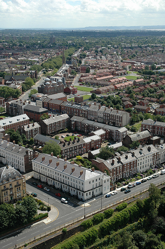 Photo taken from the top of the Anglican Cathedral, showing new housing and Toxteth in the distance