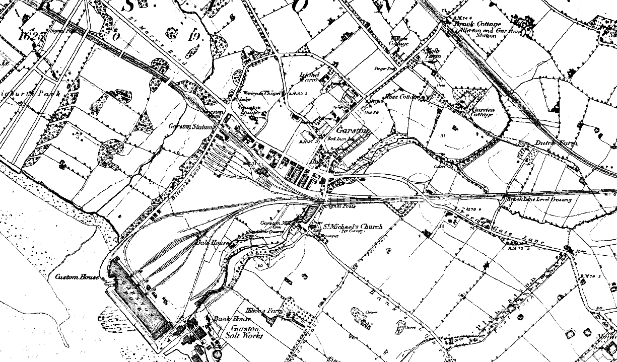 Ordnance Survey map of Garston from 1850, showing that the history of Garston involved the railways early on