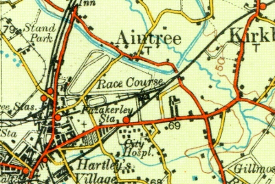 Aintree on the Ordnance Survey Road Map of Liverpool, Manchester and Chester map of 1927