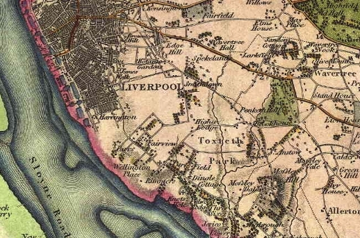 Map of Toxteth Park showing relation to Liverpool, from Greenwood's map of 1818