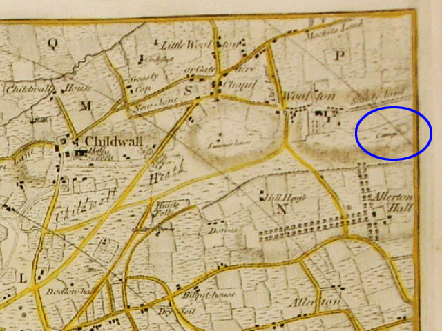 Extract from Yates and Perry's map of 1768, showing Camp marked