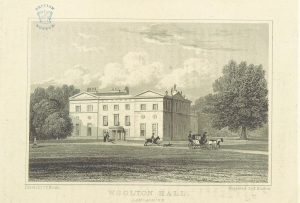 Engraving of Woolt Hall, Liverpool, by JP Neale