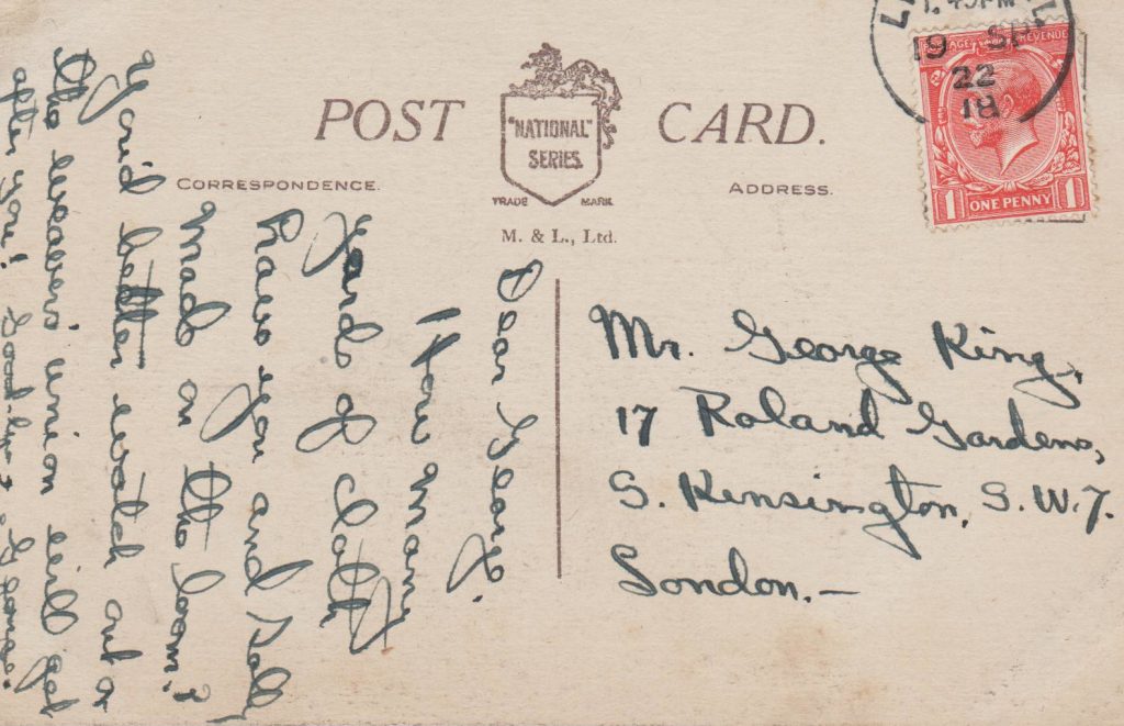 BAck of postcard sent from Liverpool