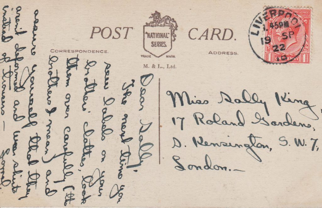 BAck of a postcard sent from Liverpool