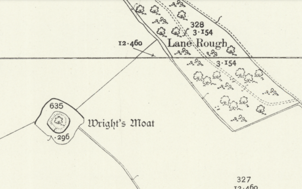 Old map showing Wright's Moat and Lane Rough, a patch of woodland