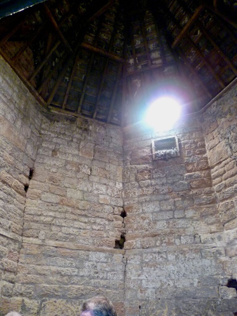 Interior of Wavertree Lock-up, showing wooden roof and stonework